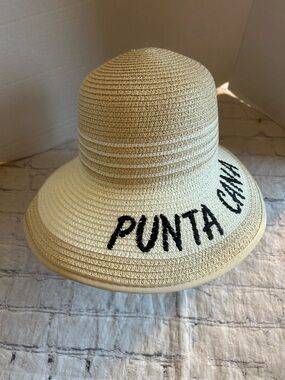 SAPOM 100% ORIGINAL SOUVENIR STRAW WIDE BRIMMED PUNTA CANA EMBROIDERED HAT